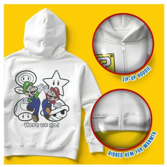 Nintendo Super Mario Brothers Boy's Hoodie - Mario & Luigi Zip-Up Sweatshirt 8 - Picture 4 of 4